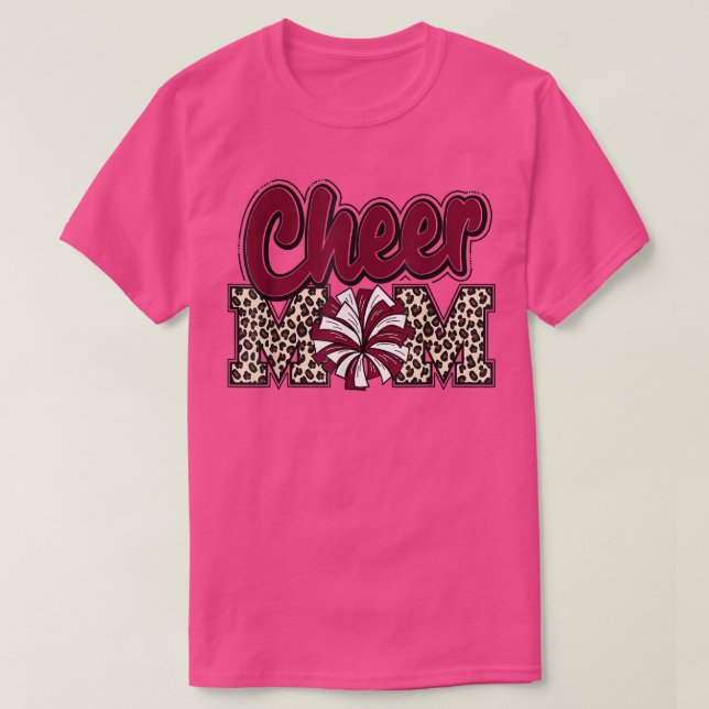 Camiseta "Cheer Mãe Maroon Leopard Letters Cheer Pom Poms 5 (Frente do Design)