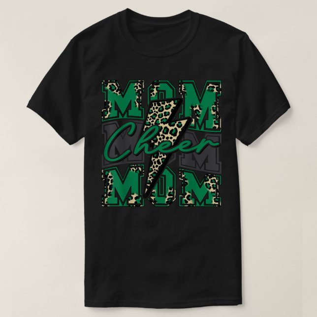 Camiseta "Cheer" Mãe Relâmpago "Bolt Cheer Leopard Leve Ver (Frente do Design)