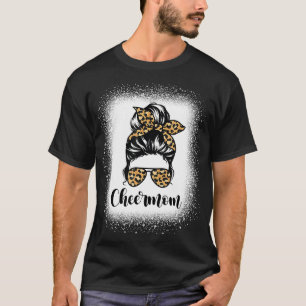 Camiseta Cheer Mamãe Leopard Messy Bun Amante Mãe
