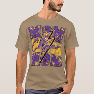 Camiseta Cheer Mamãe Lightning Bolt Cheer Leopard Purple Do