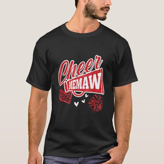 Camiseta Cheer Memaw Biggest Fan Leopard Print And Pom Pom  (Frente)