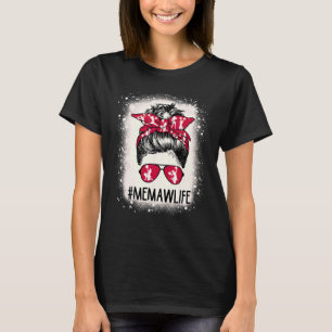 Camiseta Cheer Memaw Life Messy Bun Cheerleader Branqueado 