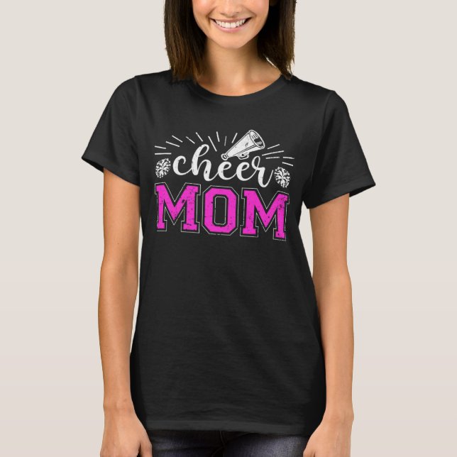 Camiseta Cheer Mom Pink Print Proud Cheerleader Mom Mother  (Frente)