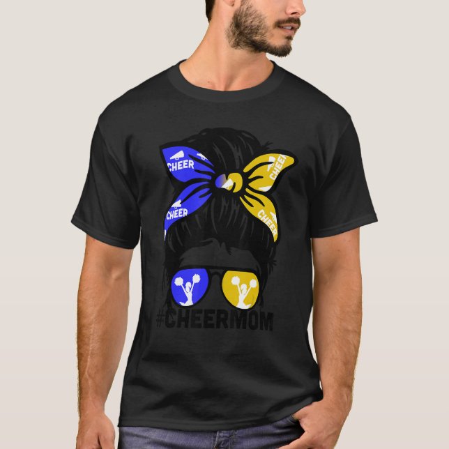 Camiseta Cheer Mother Mama Blue & Gold Cheerleading Mom Mes (Frente)