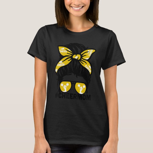 Camiseta Cheer Mother Mama Gold Megaphone Cheerleading Mom  (Frente)