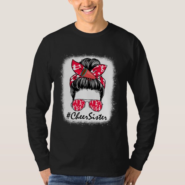 Camiseta Cheer Sister Life Messy Bun Cheerleader Mothers Da (Frente)