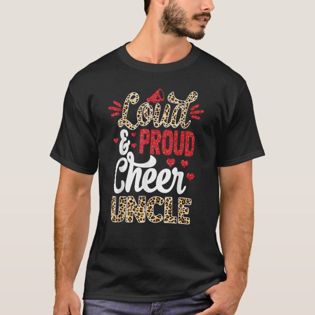 Camiseta Cheer Uncle Biggest Fan Leopard Print And Pom Pom (Frente)
