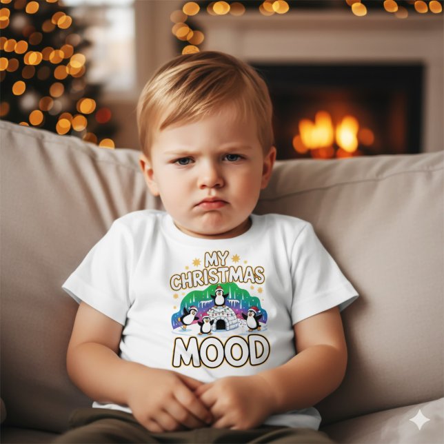 Camiseta Cheerful Black Festive Penguin Igloo Christmas (Criador carregado)