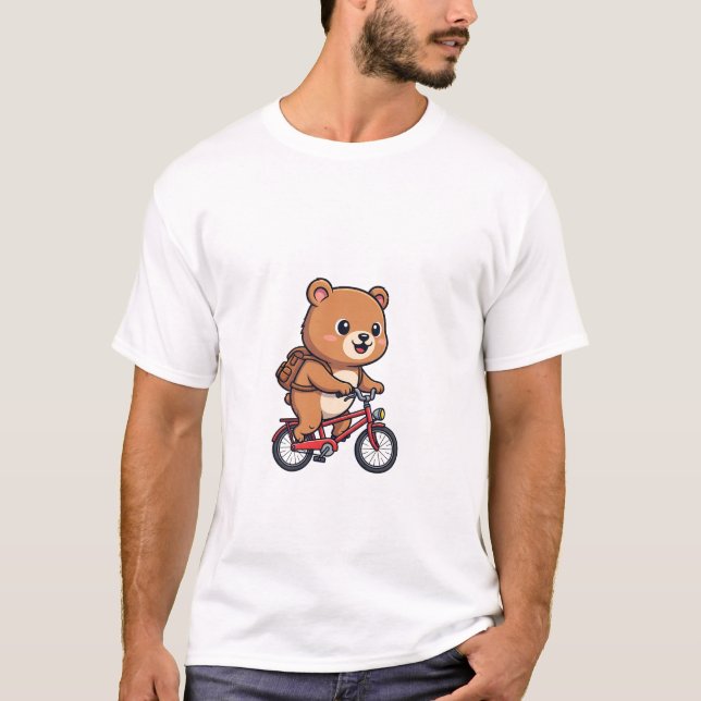 Camiseta Cheerful Brown Bear Riding Red Bicycle (Frente)
