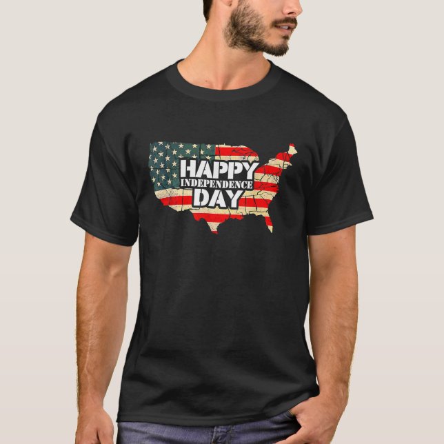 Camiseta Cheerful Happy Independence Day Artwork  Happy 4th (Frente)