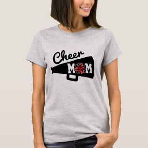 Camiseta "Cheerhead" Mãe, Cinza Vermelha Negra Preta
