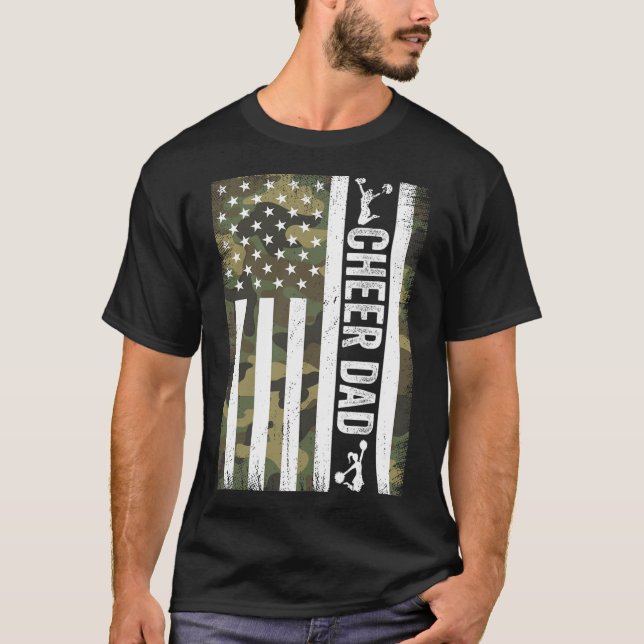 Camiseta Cheerlead Pai Camo American Flag Dia de os pais (Frente)