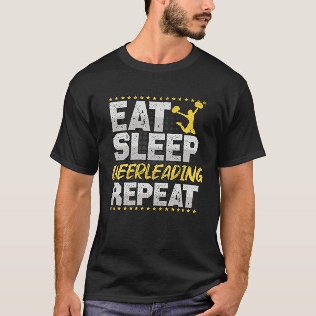 Camiseta Cheerleading Eat Sleep Repeat Pompom Hobby Cheerle (Frente)