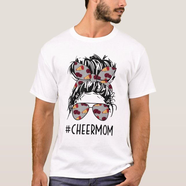 Camiseta Cheerman Cheer Mãe Cheerleader Mãe Mensagem Bun Mo (Frente)