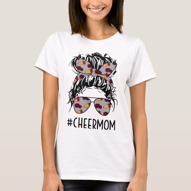 Camiseta Cheerman Cheer Mãe Cheerleader Mãe Mensagem Bun Mo (Frente)