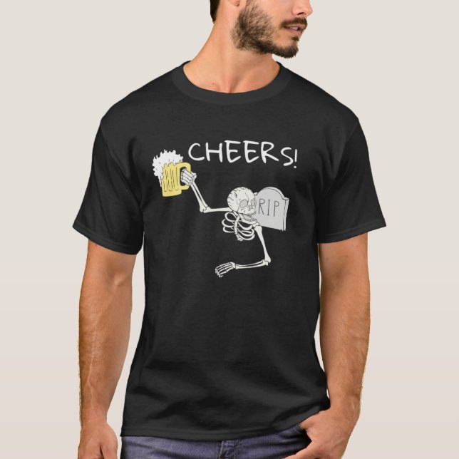 Camiseta Cheers Skeleton St Patricks Day Octoberfest Beer D (Frente)