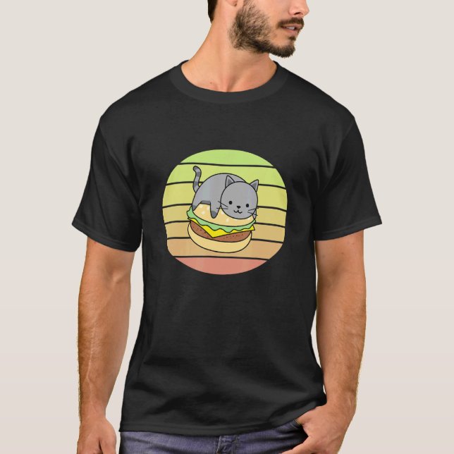 Camiseta Cheeseburger Cat Sunset Vintage Cheeseburger Cat (Frente)