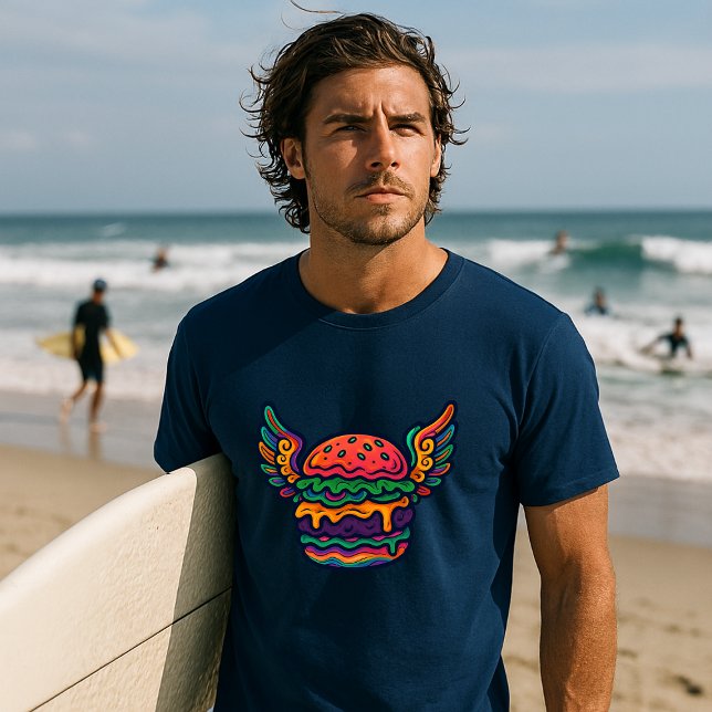 Camiseta Cheeseburger Psicodélico Retro Com Asas (Criador carregado)
