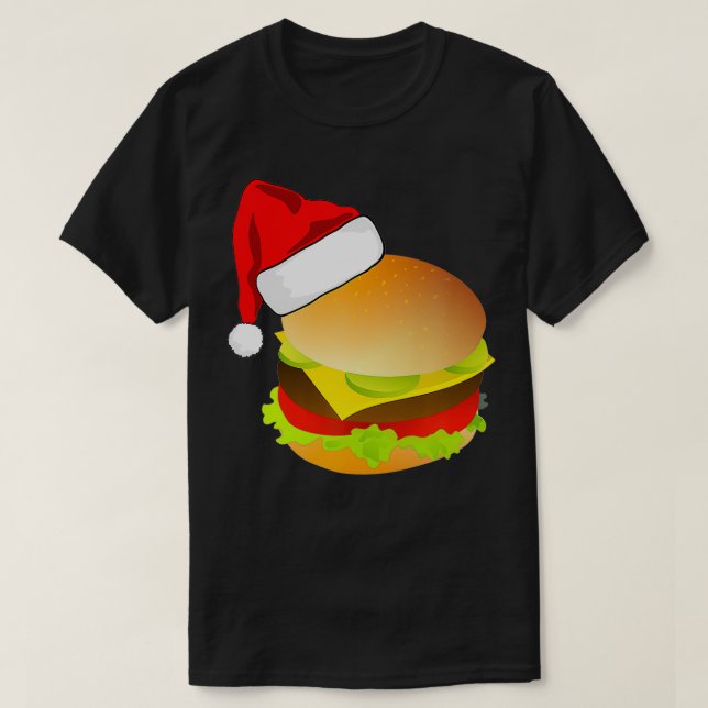 Camiseta Cheeseburgers Hamburger Santa Hat Matando Natal (Frente do Design)