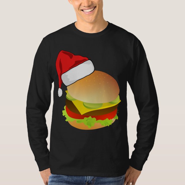 Camiseta Cheeseburgers Hamburger Santa Hat Matando Natal (Frente)