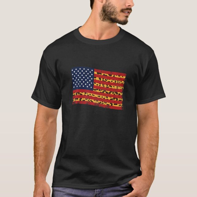 Camiseta Cheetah American Flag Animal Print (Frente)
