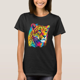 Camiseta Cheetah Face Animal Colorida Imprime Grande Gato S
