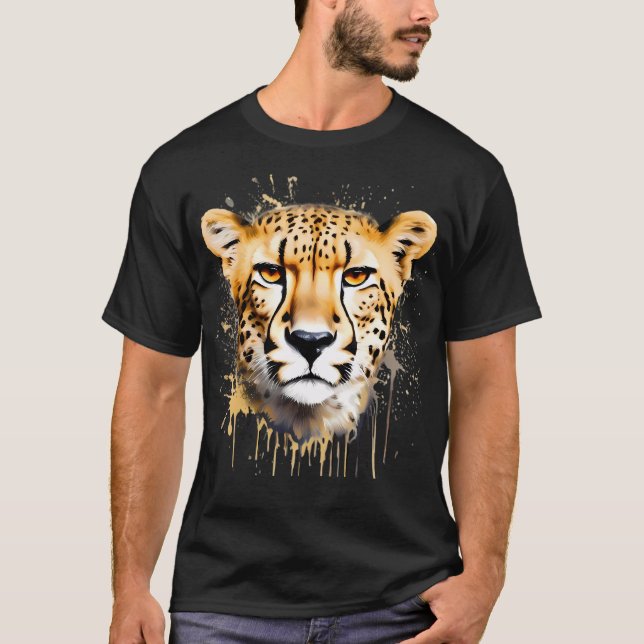 Camiseta Cheetah Retrato a correr efeito de tinta (Frente)
