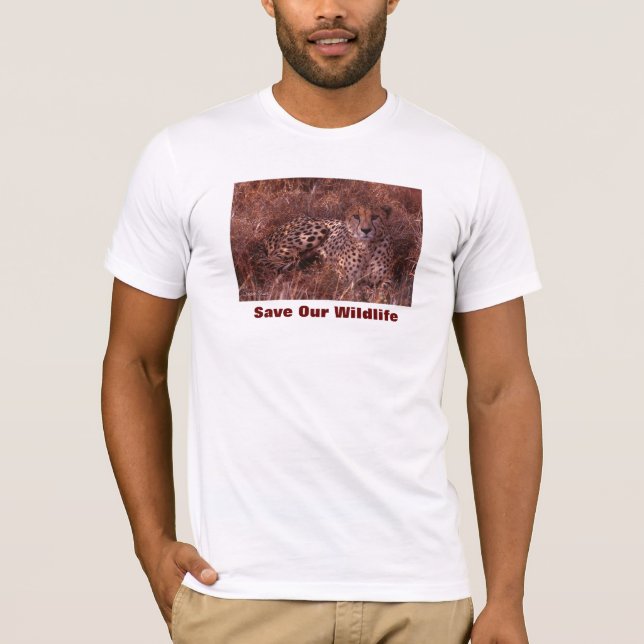 Camiseta Cheetah Stare Salve nossa vida selvagem (Frente)
