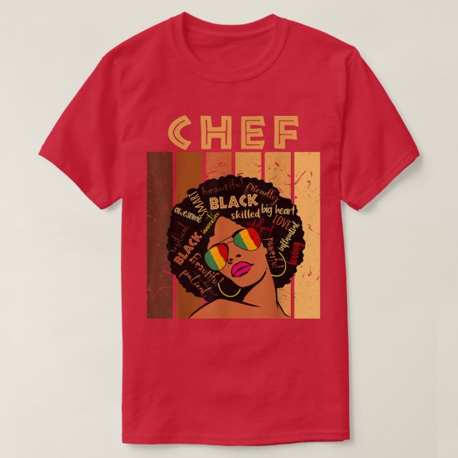 Camiseta Chef Afro-Americana Mulher Negra (Frente do Design)