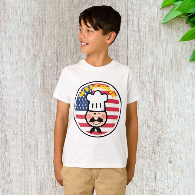 Camiseta Chef Bem-vindo com bandeira americana (Criador carregado)