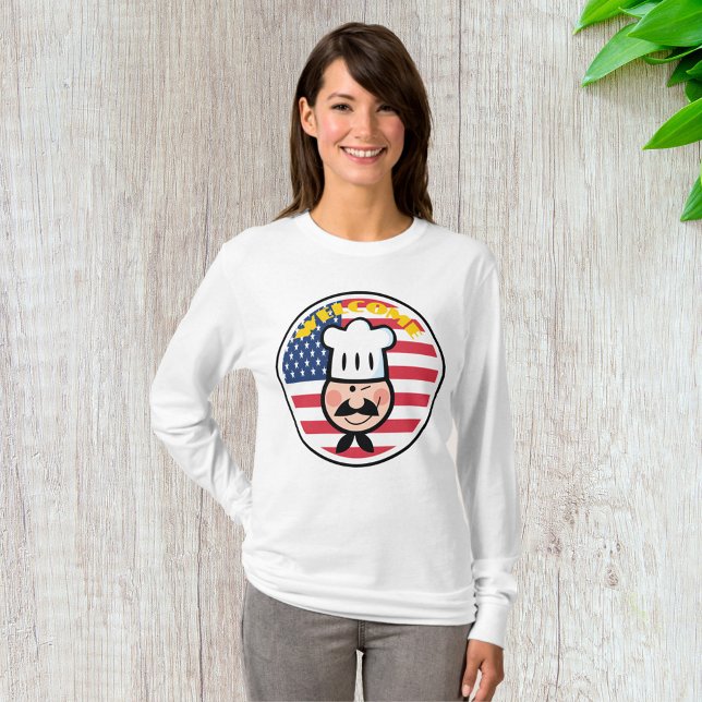 Camiseta Chef Bem-vindo com bandeira americana (Criador carregado)