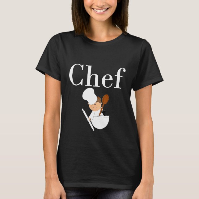 Camiseta Chef Com Escrevendo Branco E Caráter De Cubo (Frente)