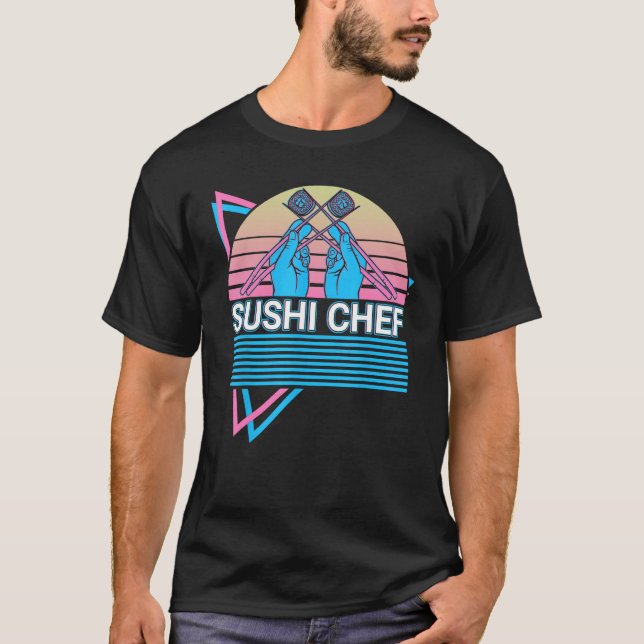 Camiseta Chef de Sushi Rolinho de Sushi Comida Japonesa Ret (Frente)