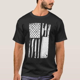 Camiseta Chef Engraçado Faca Design de Bandeira Americana p