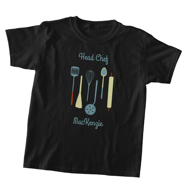 Camiseta Chef Executivo Culinária Personalizada (Fun head chef personalized name kids cooking t-shirt)