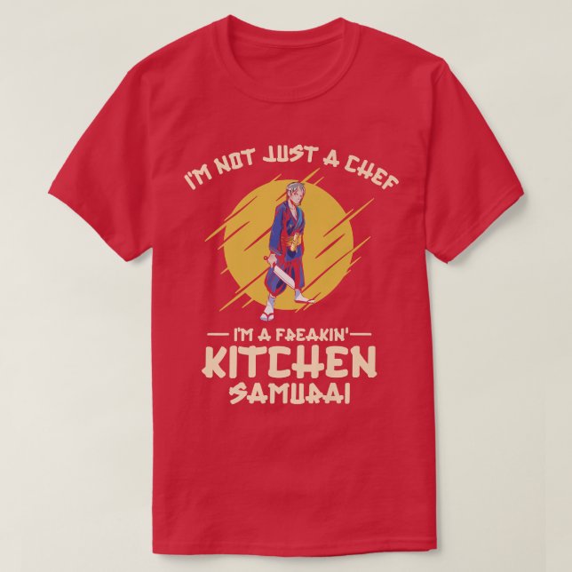 Camiseta Chef Japonês Cozinhar Samurai cozinha comida Cu (Frente do Design)