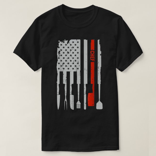 Camiseta Chef Knife Cook Culinário 4 de julho metade americ (Frente do Design)