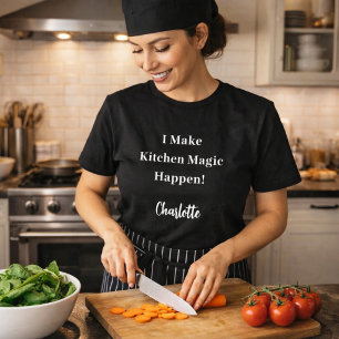 Camiseta Chef preto — magia da cozinha branca