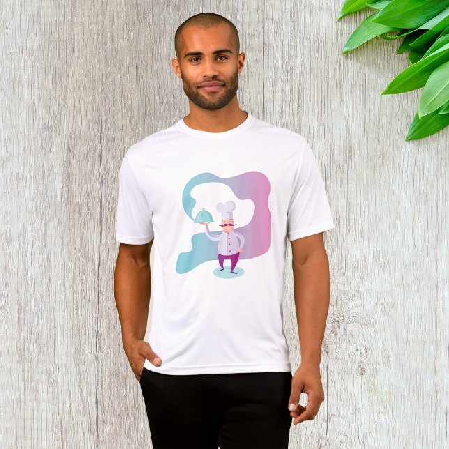 Camiseta Chef sorridente com bigode e bandeja de serviço (Criador carregado)
