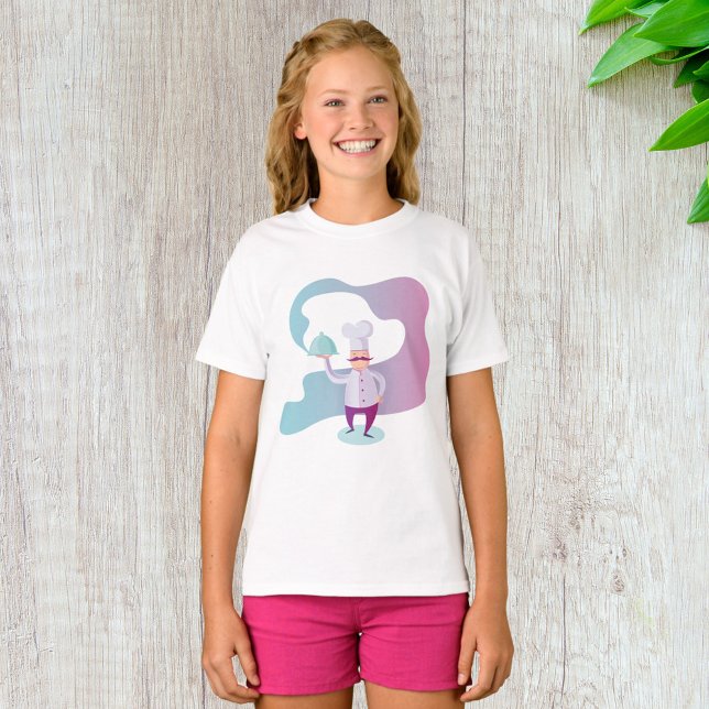 Camiseta Chef sorridente com bigode e bandeja de serviço (Criador carregado)