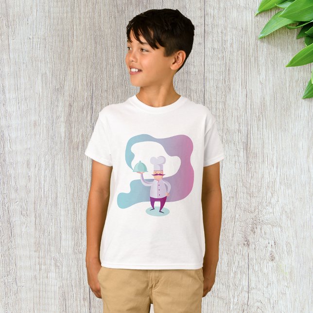 Camiseta Chef sorridente com bigode e bandeja de serviço (Criador carregado)