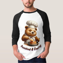 Camiseta Chef Urso Cozinhando Panquecas Empilhadas e Sorrid