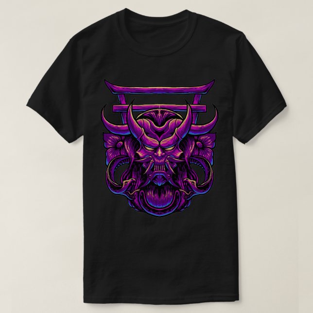 Camiseta Chefão japonês Demon Samurai Vintage Art (Frente do Design)