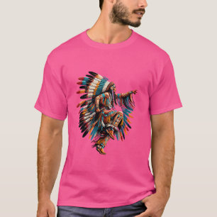 Camiseta Chefe da Tribo Cherokee Indiana Nativa Feather Hea