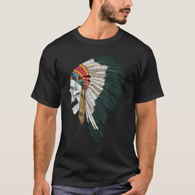 Camiseta Chefe de Águia Indiana Nativa do Crânio Americano (Frente)