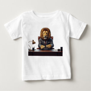 Camiseta Chefe de Leão Profissional em Terno na Mesa do Esc