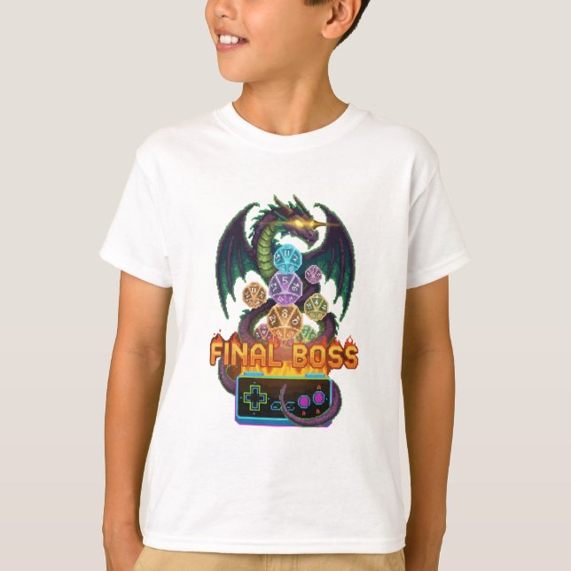Camiseta Chefe Final Retrô Dragão & Dados | Pixel TTRPG Gam (Frente)