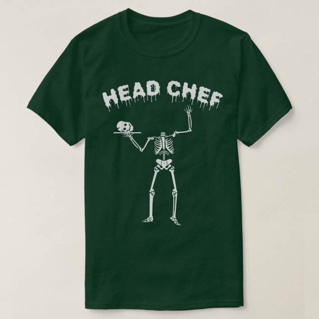 CAMISETA CHEFE HALLOWEEN SKELETON COOK COSTUME KITCHEN  (Frente do Design)