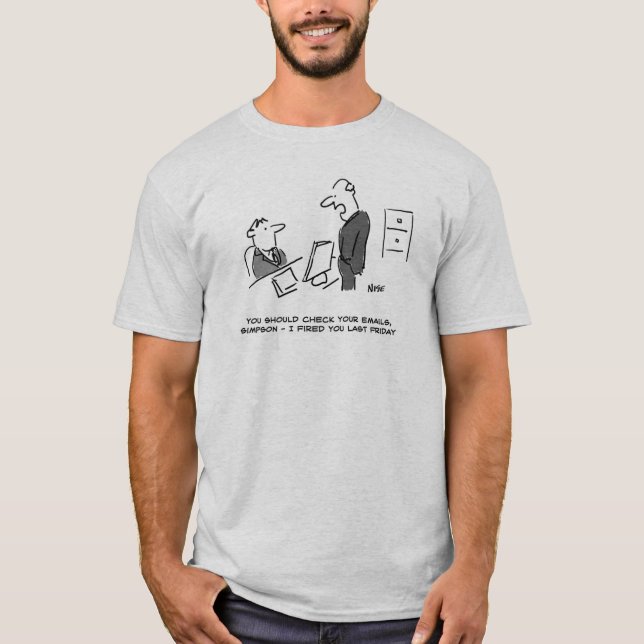 Camiseta Chefe Inclina o Trabalhador por Cartoon do Email O (Frente)