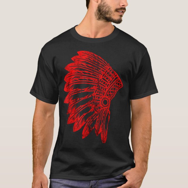 Camiseta Chefe Indiano Trim. de Pena Americana Nativa (Frente)